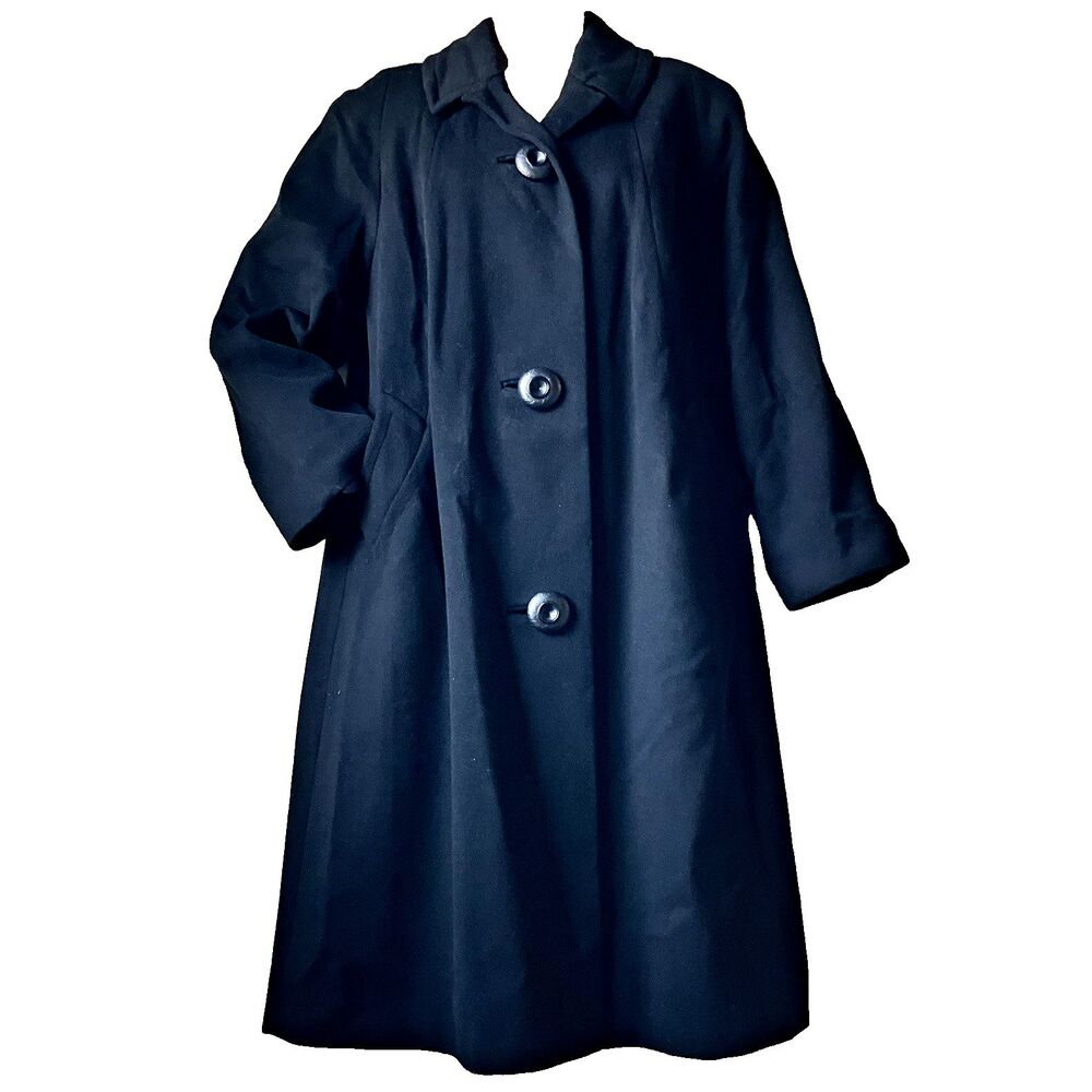 Pioneer Wear Vintage Coat Wool Long Trench Black L XL 16 Womens Old Money Preppy
